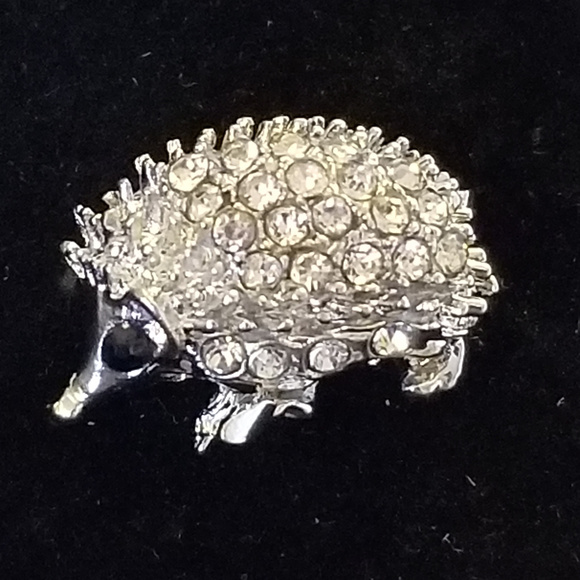 Jewelry - NWT Hedgehog Pin Brooch Silver White Crystal